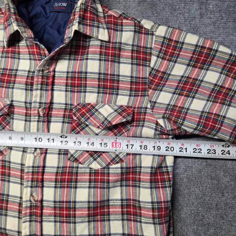 Vintage Arrow Sportswear Quilted Flannel Shirt Jacket Mens M Plaid Lined Shacket